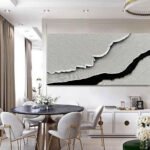 Black White Sea Waves Abstract Paintings Hand-painted Wall Art Horizontal Oil Painting Textured Art Home Living Room Bedroom Decor - Image 3