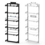 Black-White Options -- 1Pc Over The Door Pantry Organizer 6-Tier Pantry Door Organizer Carbon Steel 110LBS Loading Easy Install Behind Door Storage For Closet Kitchen Bathroom 50.19H 17.12W 5.51in D