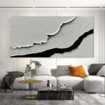Black White Sea Waves Abstract Paintings Hand-painted Wall Art Horizontal Oil Painting Textured Art Home Living Room Bedroom Decor