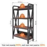 56.30'' Bakers Rack Storage Shelves 4-Level Metal And Wooden Kitchen Shelves,Kitchen Organizers And Storage, For Garage, Pantry, Bathroom, Closet, 27.60''Length - Image 5