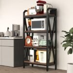 56.30'' Bakers Rack Storage Shelves 4-Level Metal And Wooden Kitchen Shelves,Kitchen Organizers And Storage, For Garage, Pantry, Bathroom, Closet, 27.60''Length