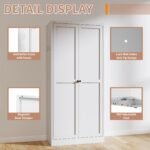 White Metal Kitchen Pantry Cabinet Adjustable Storage With 4 Shelves 110lb Capacity, Heavy Duty Freestanding Pantry Organizer For Kitchen, Pantry, Living Room - Image 6