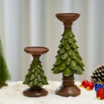 Resin Wooden Christmas Tree Candle Holder Base Figurine Christmas Decorations Candlestick Craft Home Living Room Decor - Image 2