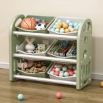 Kids Toy Storage Organizer With 6 Bins, Multi-functional Nursery Furniture Set