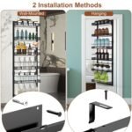 Black-White Options -- 1Pc Over The Door Pantry Organizer 6-Tier Pantry Door Organizer Carbon Steel 110LBS Loading Easy Install Behind Door Storage For Closet Kitchen Bathroom 50.19H 17.12W 5.51in D - Image 5