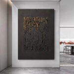 Large Black Abstract Handmade Painting Gold Textured Wall Art Minimalist Wabi-sabi Modern Home Living Room Decor - Image 3