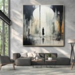 Handmade Oil Painting Canvas Wall Art Decoration Black And White Abstract   Artwork Medieval Black Neoclassicism Wall Decor Street For Home Office Decor